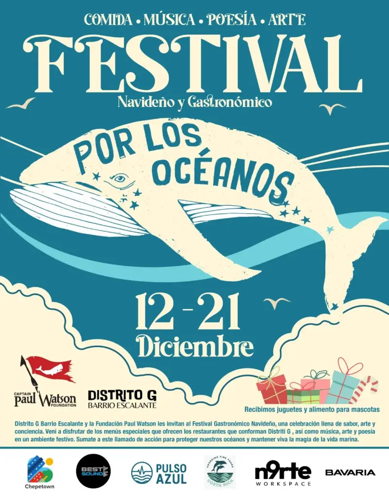 Que hacer hoy en Costa Rica: Celebración en Distrito G con gastronomía, arte y conciencia ambiental para proteger la vida marina.