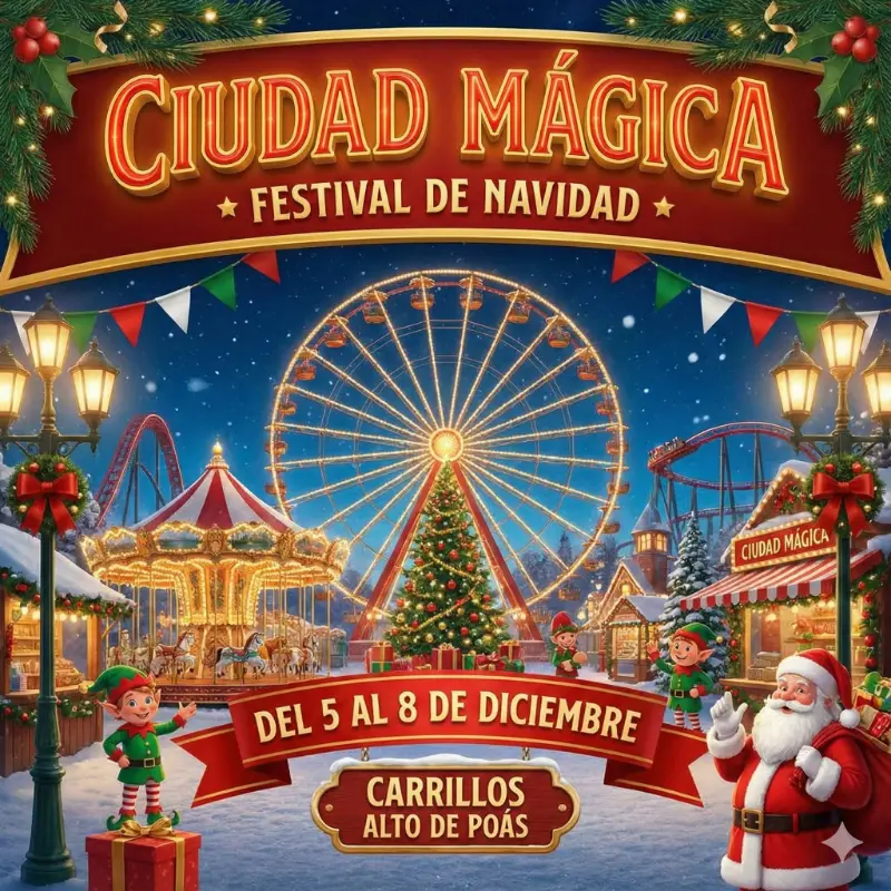 Que hacer hoy en Costa Rica: Festival navideño con juegos mecánicos, luces y actividades familiares en Carrillos Alto de Poás del 5 al 8 de diciembre.