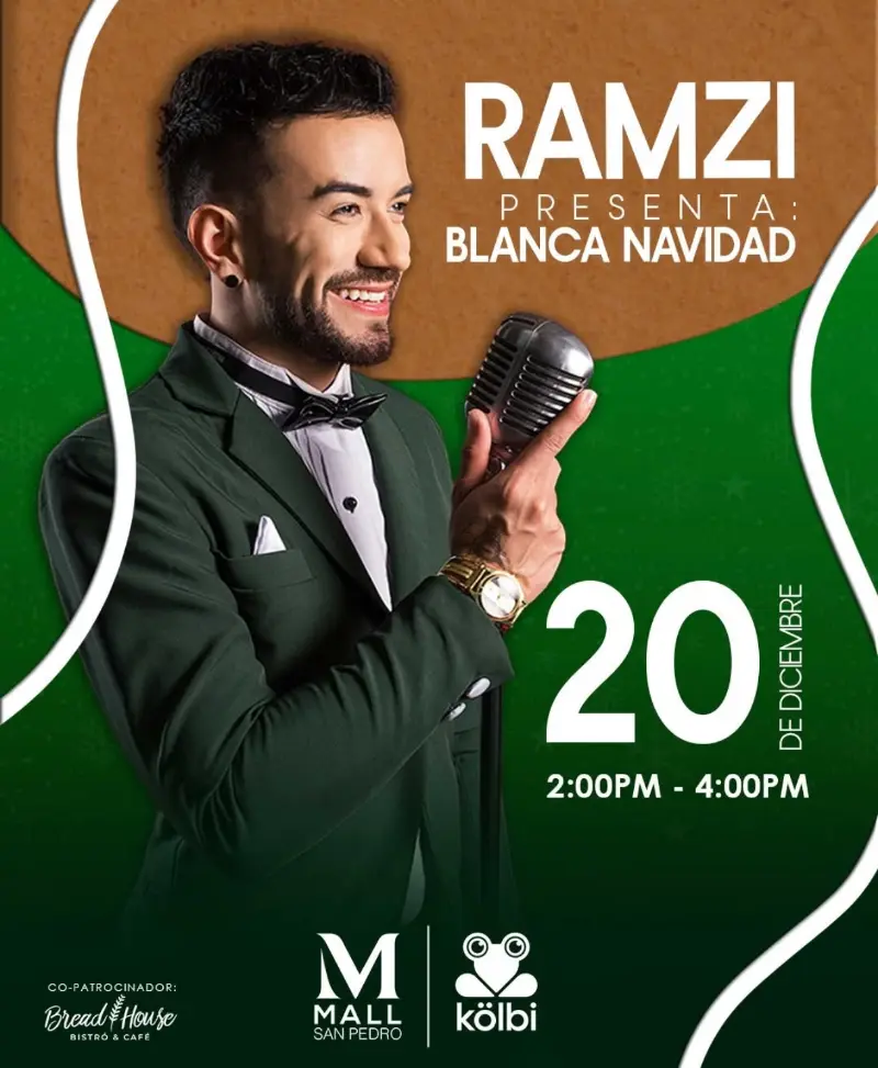 Que hacer hoy en Costa Rica: Ramzi presenta su show navideño 'Blanca Navidad', un concierto especial para disfrutar en familia en el Mall San Pedro.