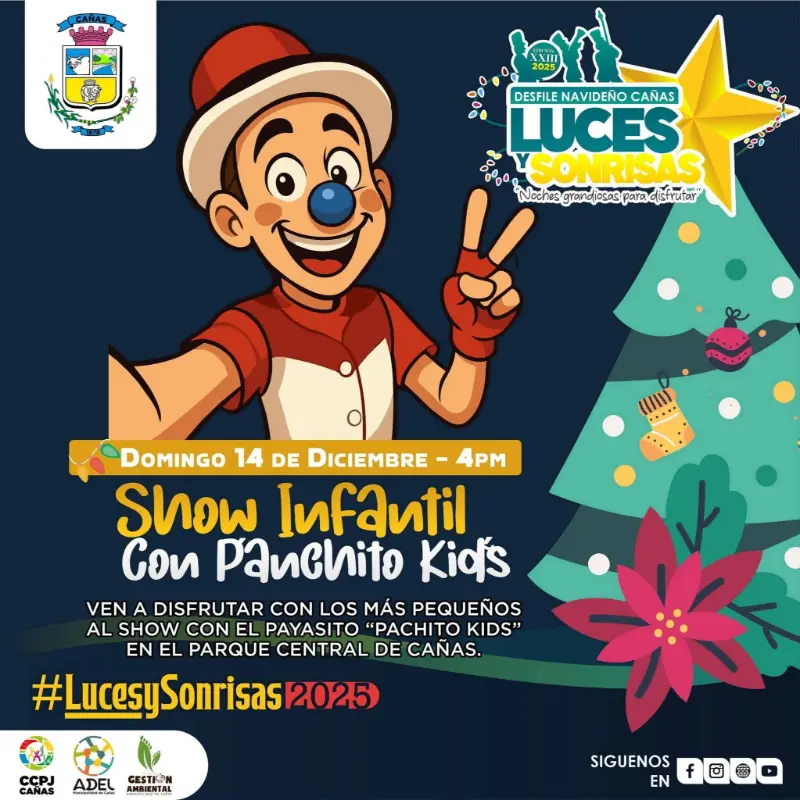 Que hacer hoy en Costa Rica: Show infantil lleno de risas, juegos y sorpresas para niños y niñas, como parte de las actividades navideñas Luces y Sonrisas 2025.