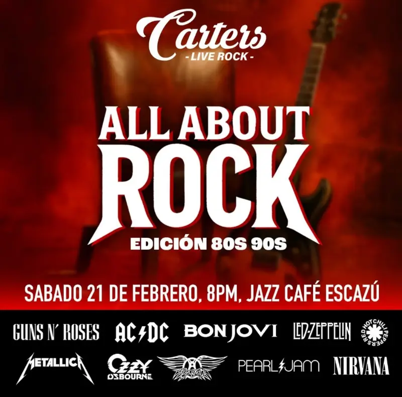 Que hacer hoy en Costa Rica: Noche dedicada a los grandes clásicos del rock de los años 80 y 90, con un recorrido por bandas icónicas que marcaron generaciones.