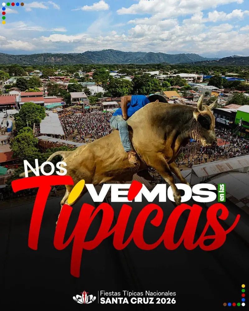 Que hacer hoy en Costa Rica: Programa oficial de montaderas y ternenada de las Fiestas Típicas Nacionales Santa Cruz 2026, con ganaderías invitadas durante varios días.