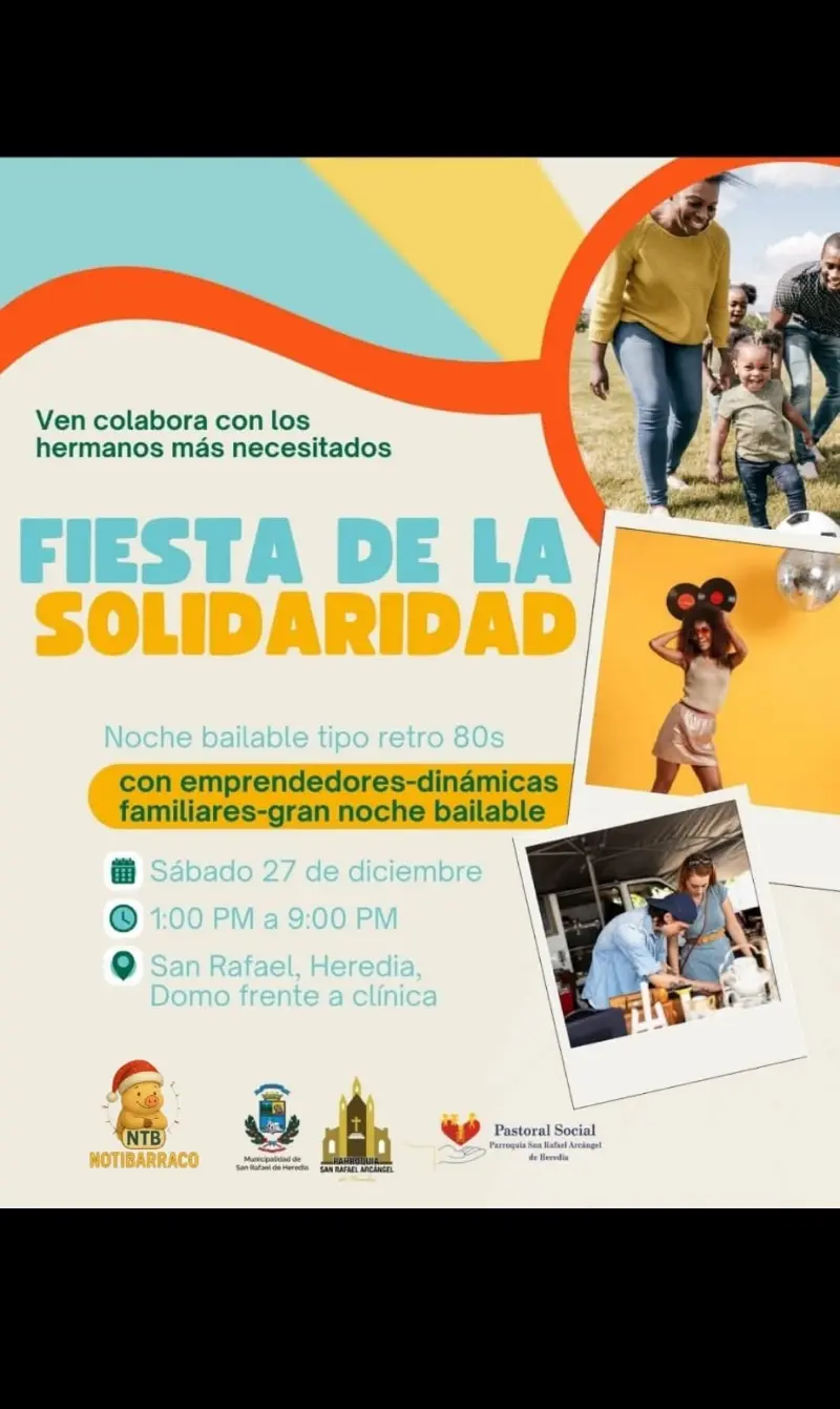 Que hacer hoy en Costa Rica: Evento solidario con actividades familiares y gran baile retro para apoyar a familias del cantón con donaciones de víveres.