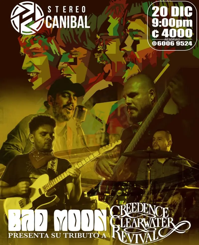 Que hacer hoy en Costa Rica: Bad Moon cierra el año con un potente tributo a Creedence Clearwater Revival en Stereo Caníbal, una noche de rock clásico imperdible.