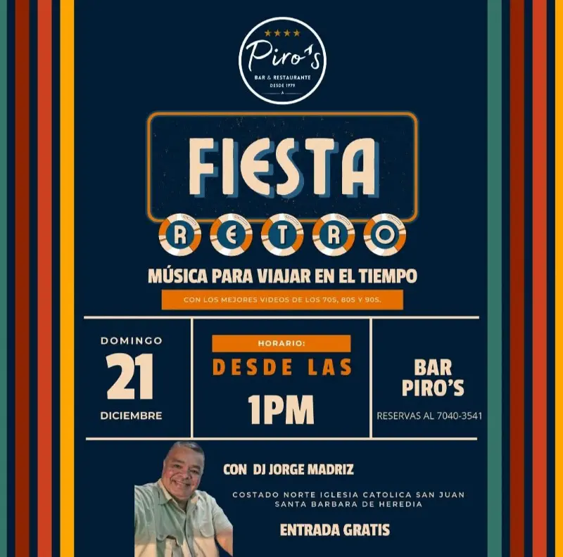 Que hacer hoy en Costa Rica: Fiesta retro con música de los años 70, 80 y 90, entrada gratuita y ambiente para bailar y viajar en el tiempo.