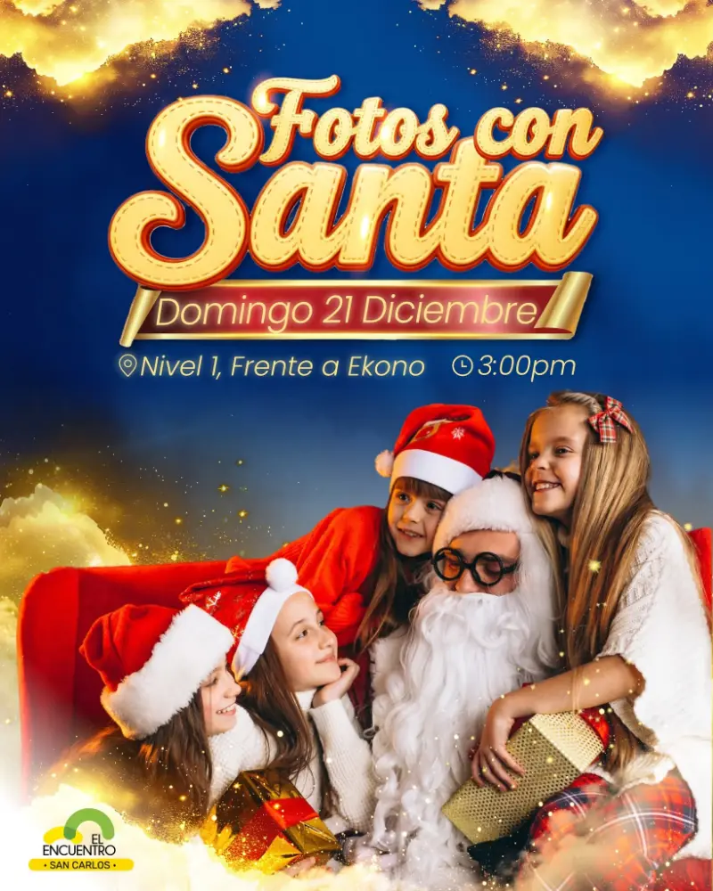 Que hacer hoy en Costa Rica: Una tarde especial para tomarse fotos con Santa Claus y crear recuerdos navideños en familia.
