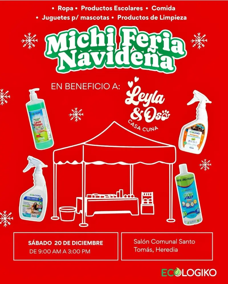 Que hacer hoy en Costa Rica: Feria navideña solidaria a beneficio de la Fundación Casa Cuna Leila y Oso, con venta de garaje, productos ecológicos, comidas y más.