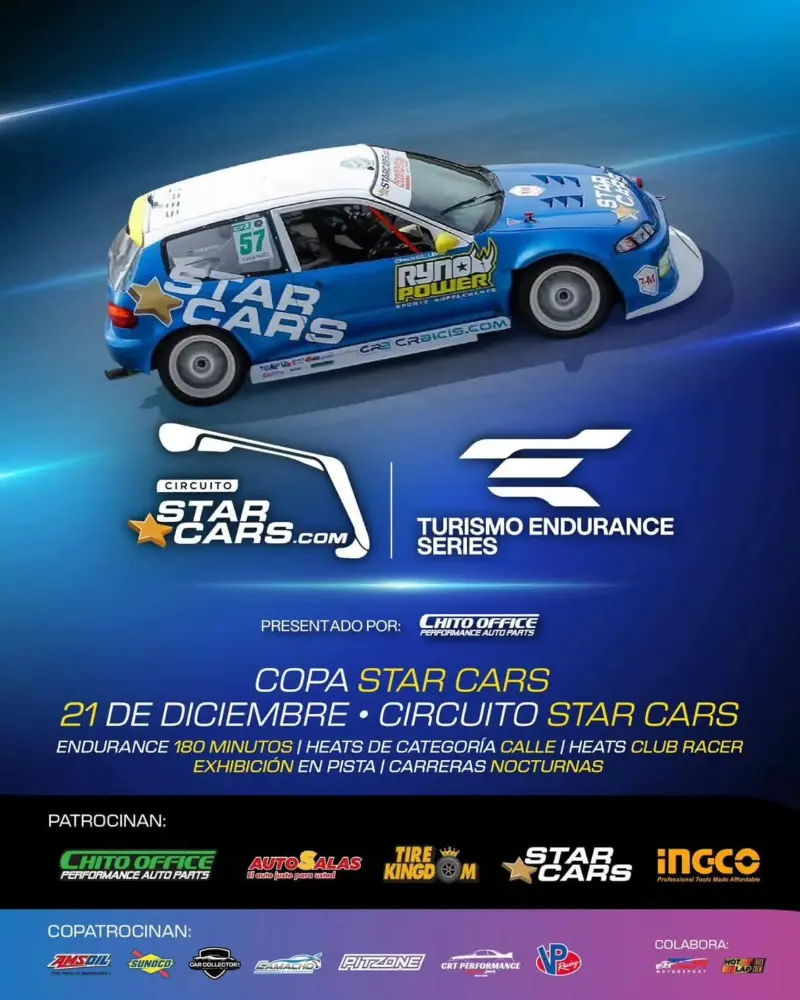 Que hacer hoy en Costa Rica: Fecha oficial del Turismo Endurance Series con carreras de resistencia, heats por categoría y espectáculo nocturno en pista.