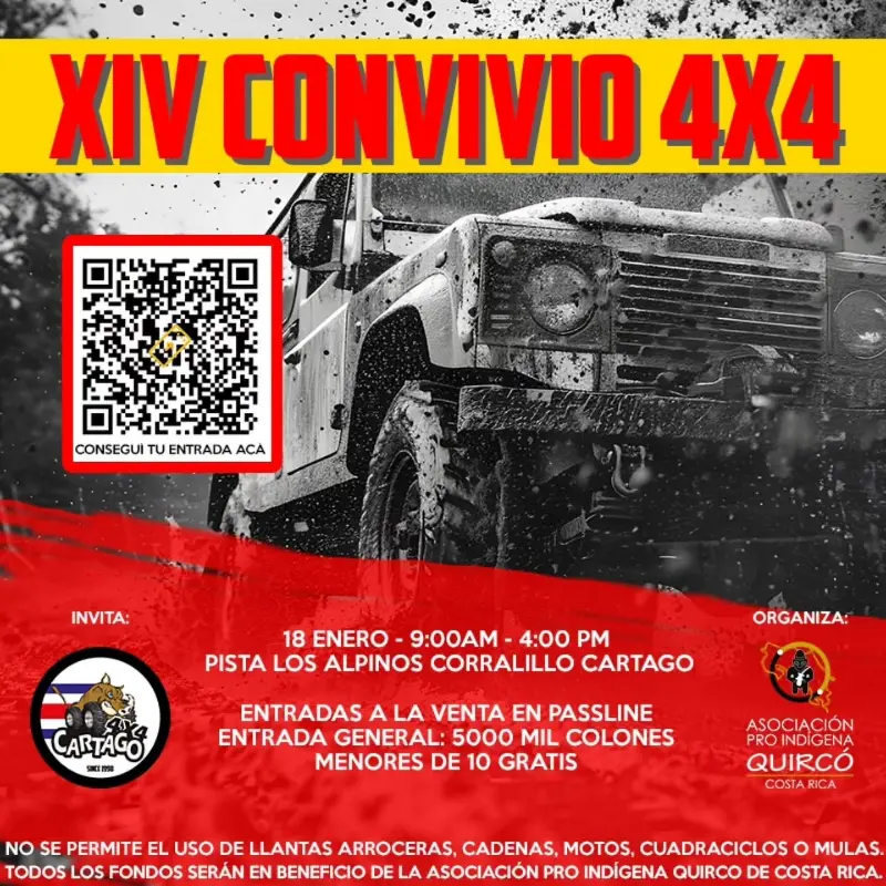 Que hacer hoy en Costa Rica: Evento familiar 4x4 con recorridos off-road, convivencia y apoyo a una causa social en Cartago.