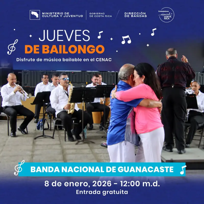 Disfrute de una tarde de música bailable en el CENAC con la Benemérita Banda Nacional de Guanacaste, en un espacio para compartir y bailar.