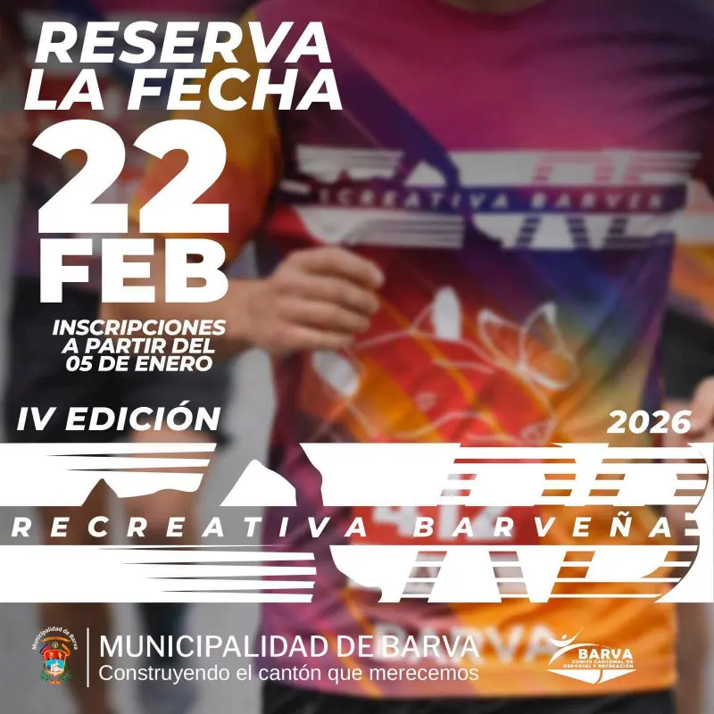 Que hacer hoy en Costa Rica: Carrera recreativa organizada por la Municipalidad de Barva para promover el deporte, la convivencia y la participación familiar.