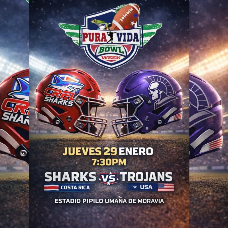 Que hacer hoy en Costa Rica: Histórico juego internacional de fútbol americano entre Taylor University (USA) y los Sharks (CR).