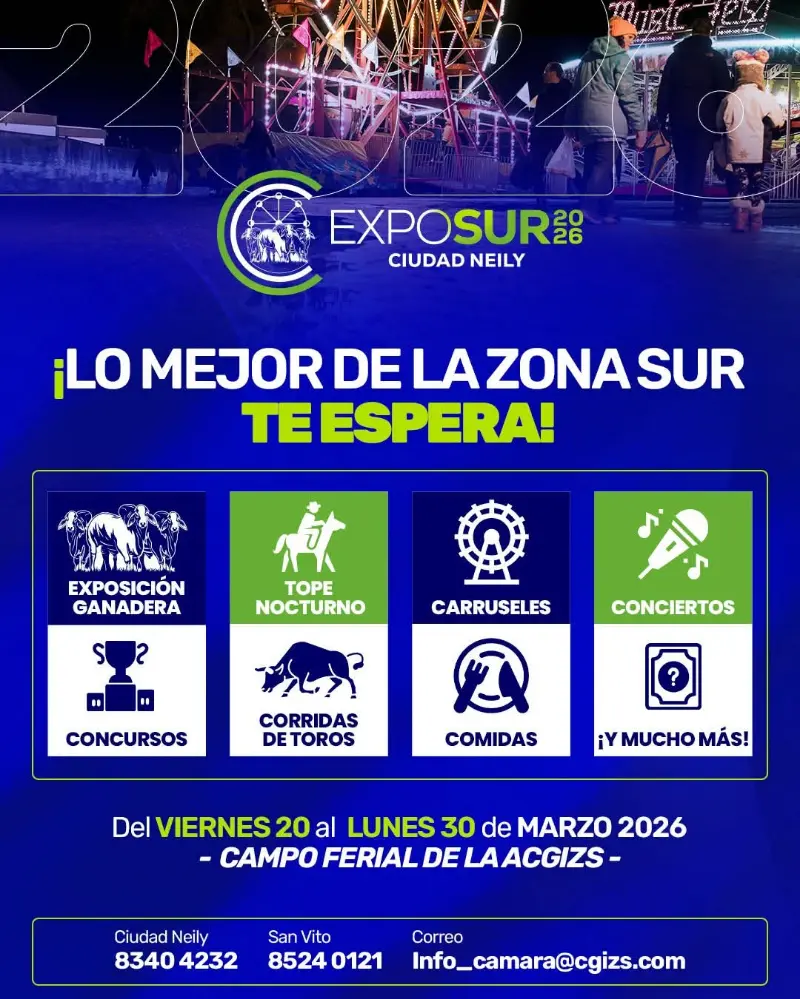 Que hacer hoy en Costa Rica: La mayor feria ganadera de la Zona Sur con exposiciones, topes, corridas y conciertos.