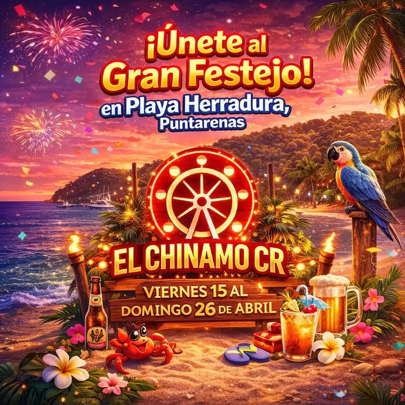 Que hacer hoy en Costa Rica: Gran festejo familiar con atracciones mecánicas, gastronomía típica y ambiente de playa.
