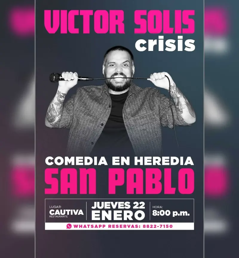 Que hacer hoy en Costa Rica: Noche de stand-up comedy con Víctor Solís en San Pablo de Heredia.