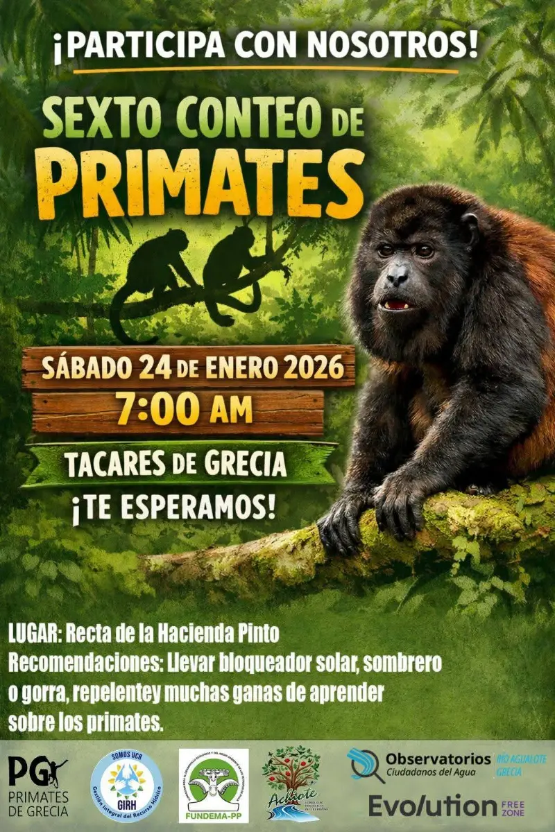 Que hacer hoy en Costa Rica: Jornada de ciencia ciudadana para el conteo de primates y aves con charlas de educación ambiental.