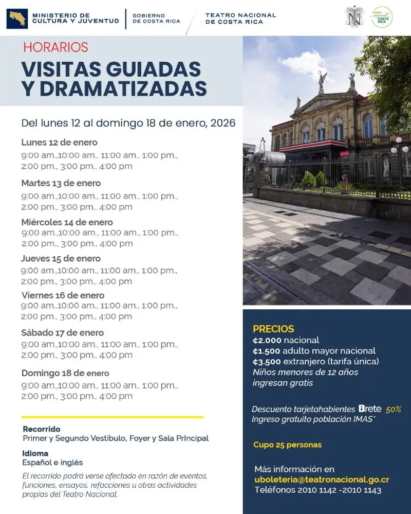 Recorridos históricos y culturales por los salones principales del ícono arquitectónico de San José.