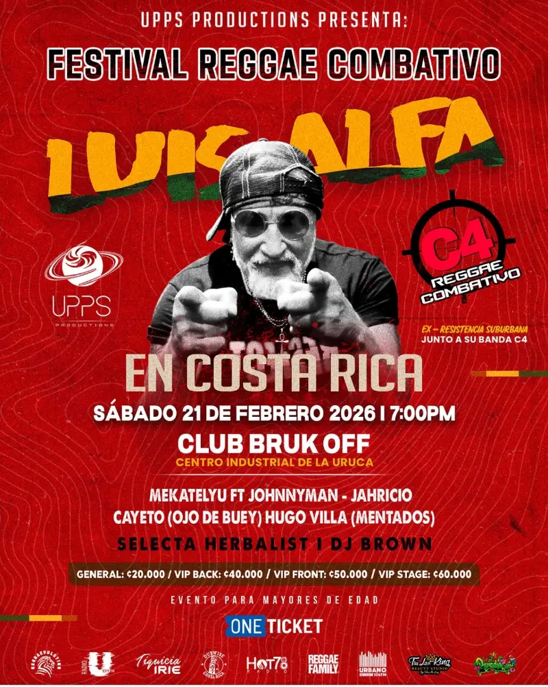 Que hacer hoy en Costa Rica: Concierto internacional con Luis Alfa (ex-Resistencia Suburbana) y una selección de los mejores exponentes del reggae nacional.