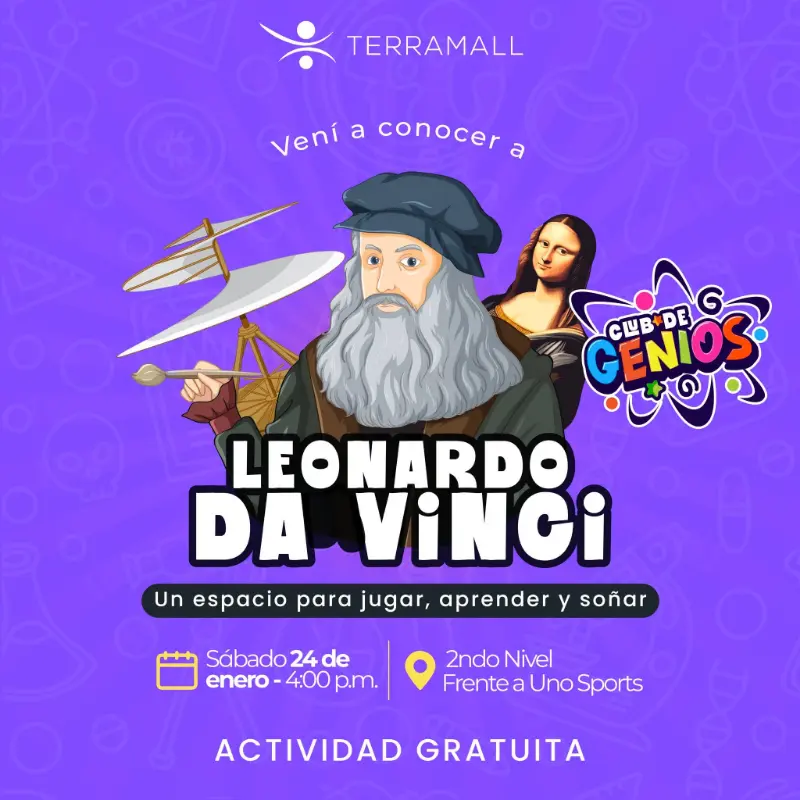Espacio educativo mensual para niños donde conocerán la vida y obra del genio Leonardo da Vinci a través de juegos.