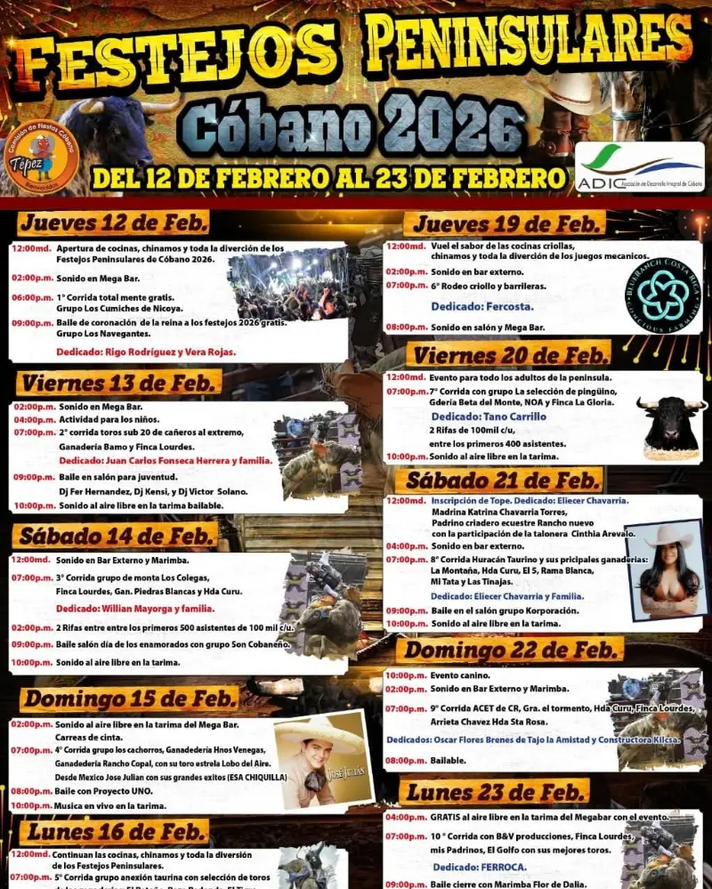 Que hacer hoy en Costa Rica: Gran celebración peninsular con 12 días de corridas de toros, conciertos, topes, ferias gastronómicas y actividades familiares.