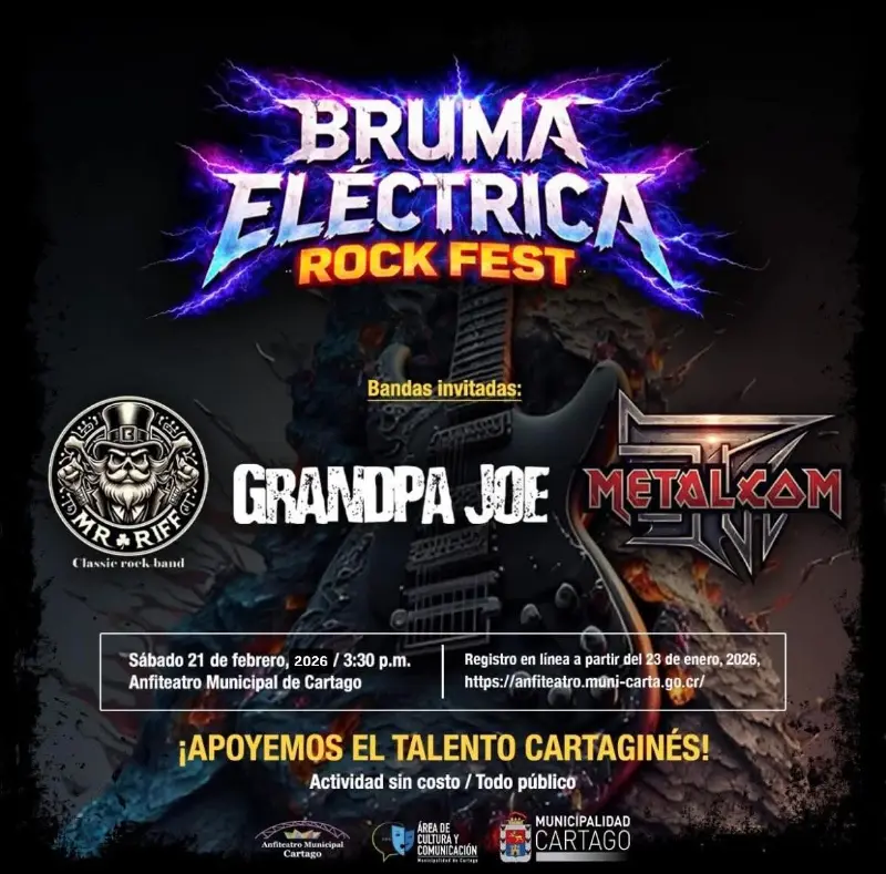 Que hacer hoy en Costa Rica: Festival de rock gratuito con bandas invitadas para apoyar el talento cartaginés en el Anfiteatro Municipal.