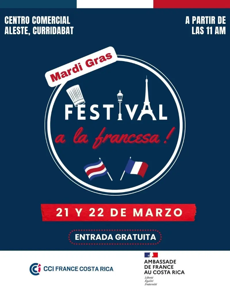 Que hacer hoy en Costa Rica: Celebración cultural con gastronomía típica, música en vivo y talleres que traen el espíritu de Francia a Costa Rica.