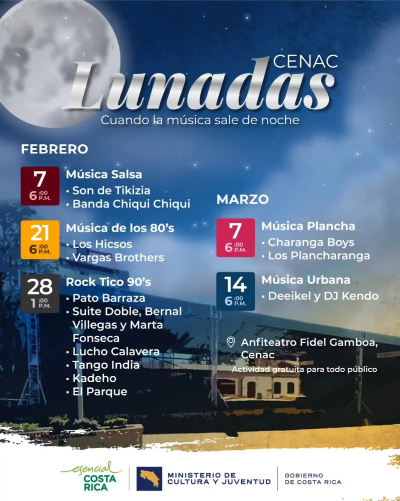 Que hacer hoy en Costa Rica: Ciclo de conciertos gratuitos al aire libre en el Anfiteatro Fidel Gamboa, con una variada selección de géneros musicales nacionales.