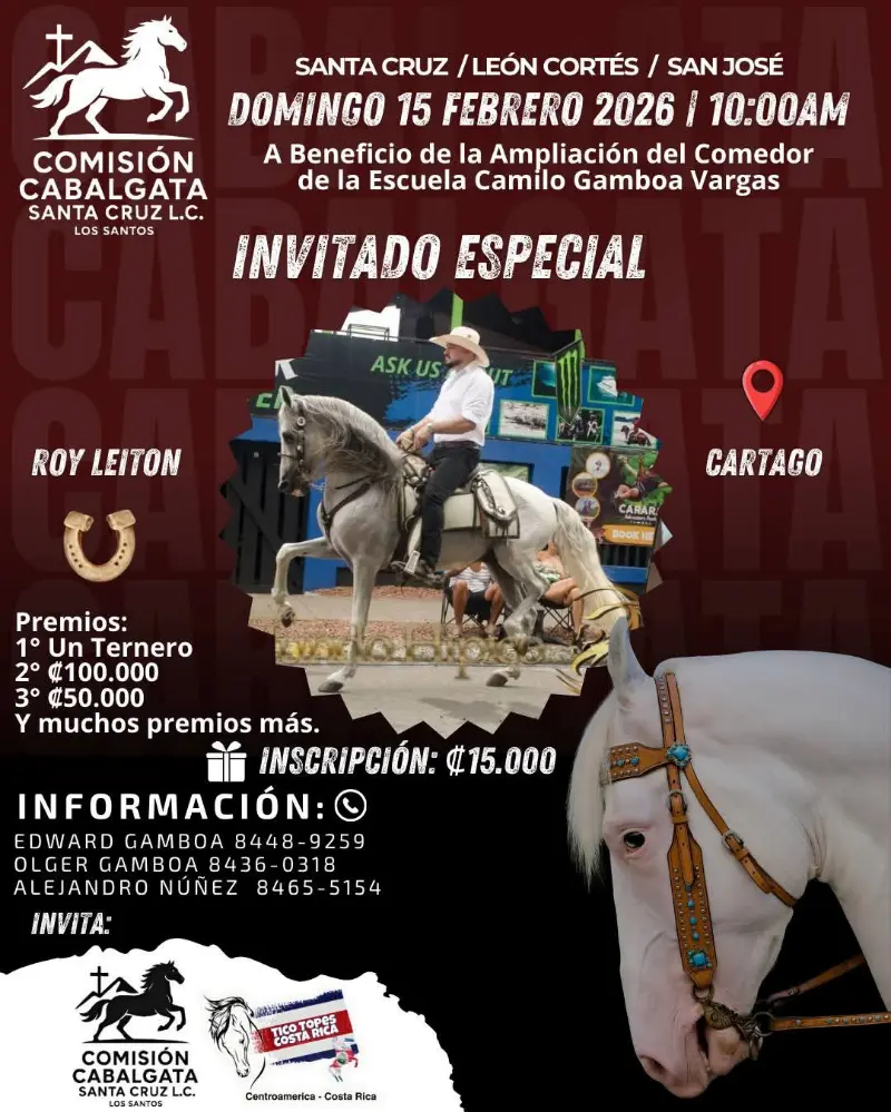 Que hacer hoy en Costa Rica: Evento ecuestre a beneficio de la Escuela Camilo Gamboa Vargas, con premios y un ambiente de tradición.