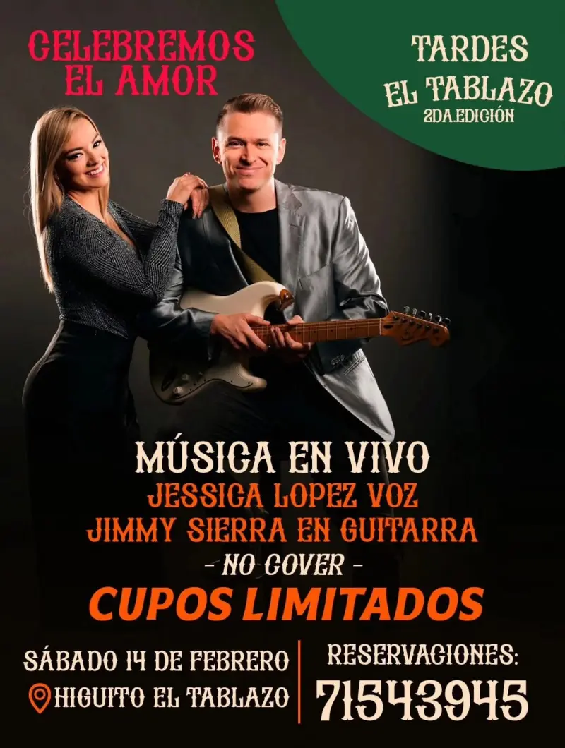 Que hacer hoy en Costa Rica: Presentación musical de Jessica López y Jimmy Sierra para celebrar el amor en un ambiente íntimo.