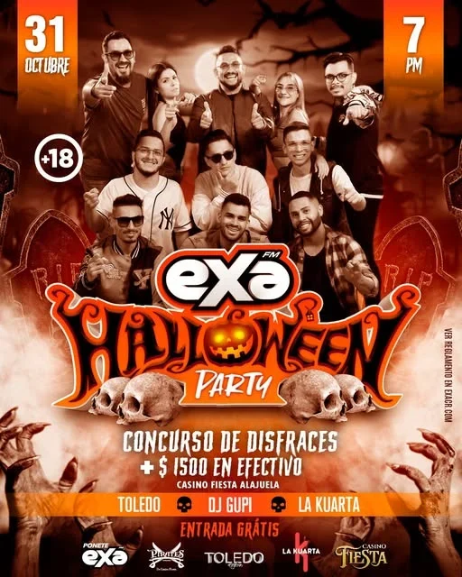Fiesta de Halloween en Alajuela con La Kuarta, Toledo y DJ Gupi; concurso de disfraces con premios en efectivo y entrada y parqueo gratis.