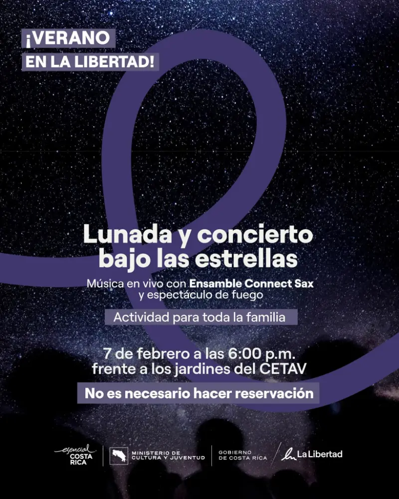 Velada cultural gratuita con música en vivo de saxofón, show de fuego y espacio para picnic familiar.