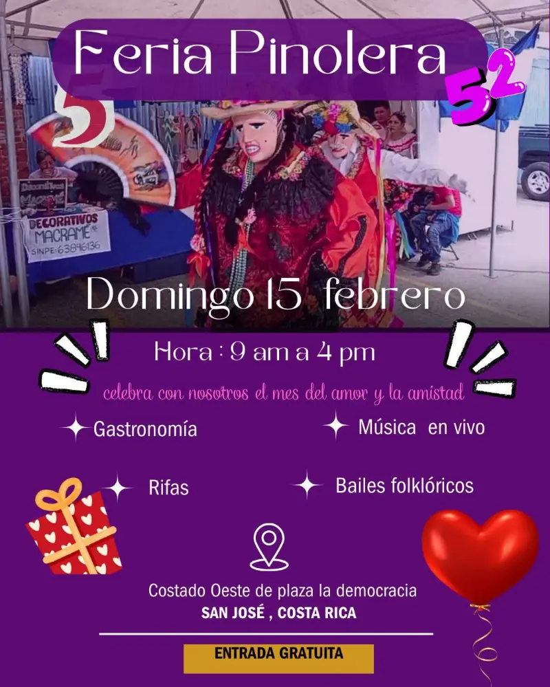 Que hacer hoy en Costa Rica: Feria cultural y gastronómica nicaragüense con música en vivo, bailes folclóricos y rifas.