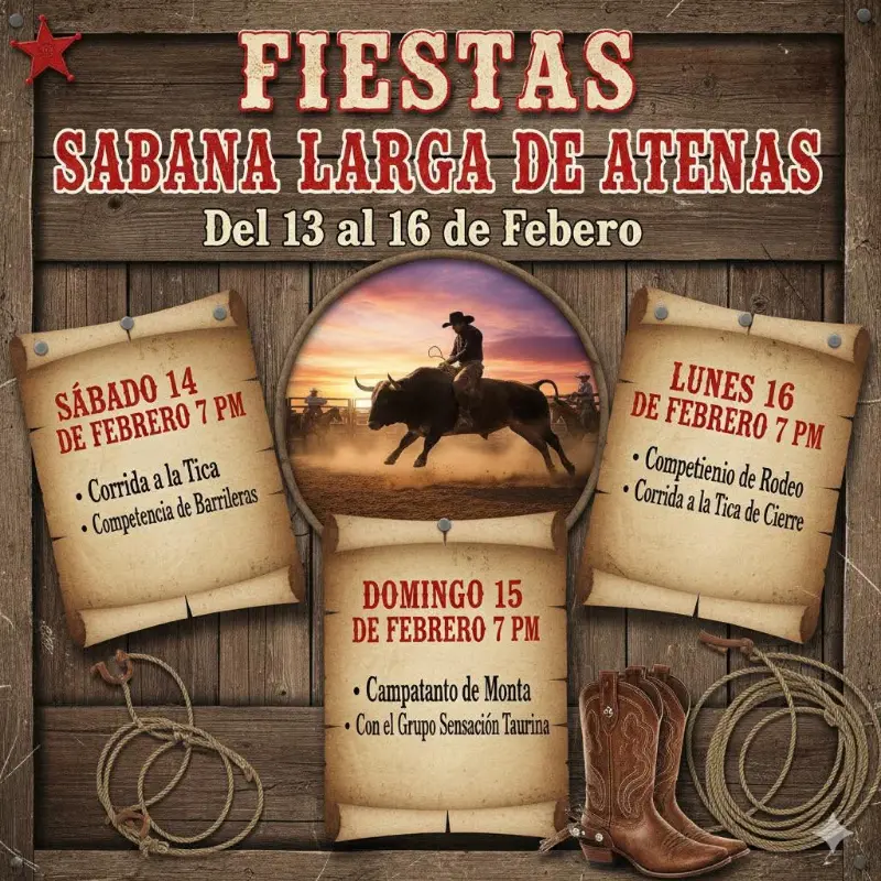 Que hacer hoy en Costa Rica: Tradicionales fiestas comunales con corridas a la tica, rodeo, campeonato de monta y competencia de barrileras.