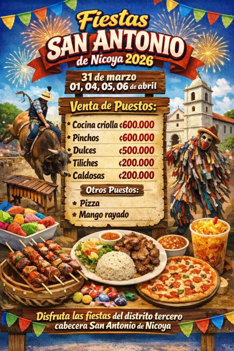 Que hacer hoy en Costa Rica: Festejos tradicionales del distrito tercero con monta de toros, gastronomía criolla y actividades culturales.