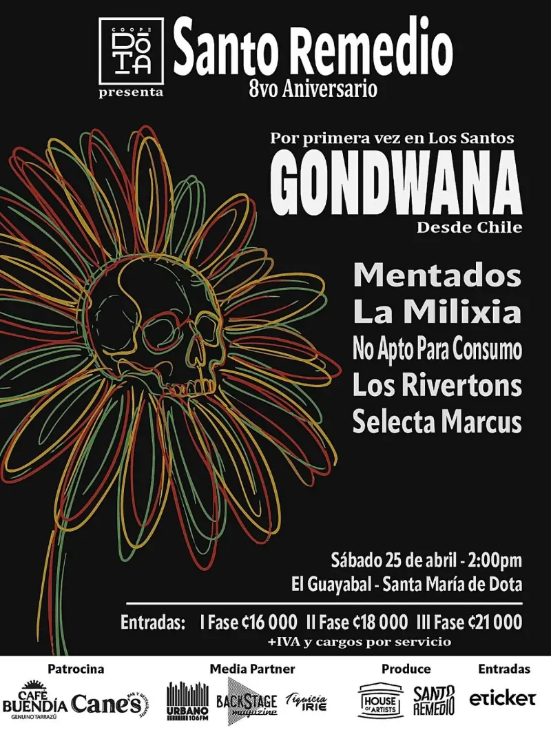 Que hacer hoy en Costa Rica: Gran festival de música reggae y rock para celebrar el octavo aniversario de Santo Remedio con bandas nacionales e internacionales.