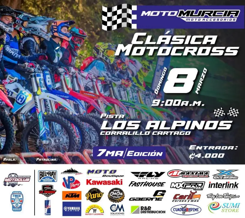 Que hacer hoy en Costa Rica: Vive la emoción de la Clásica Motocross 7ma edición en la Pista Los Alpinos, Corralillo de Cartago, con pura adrenalina sobre ruedas.