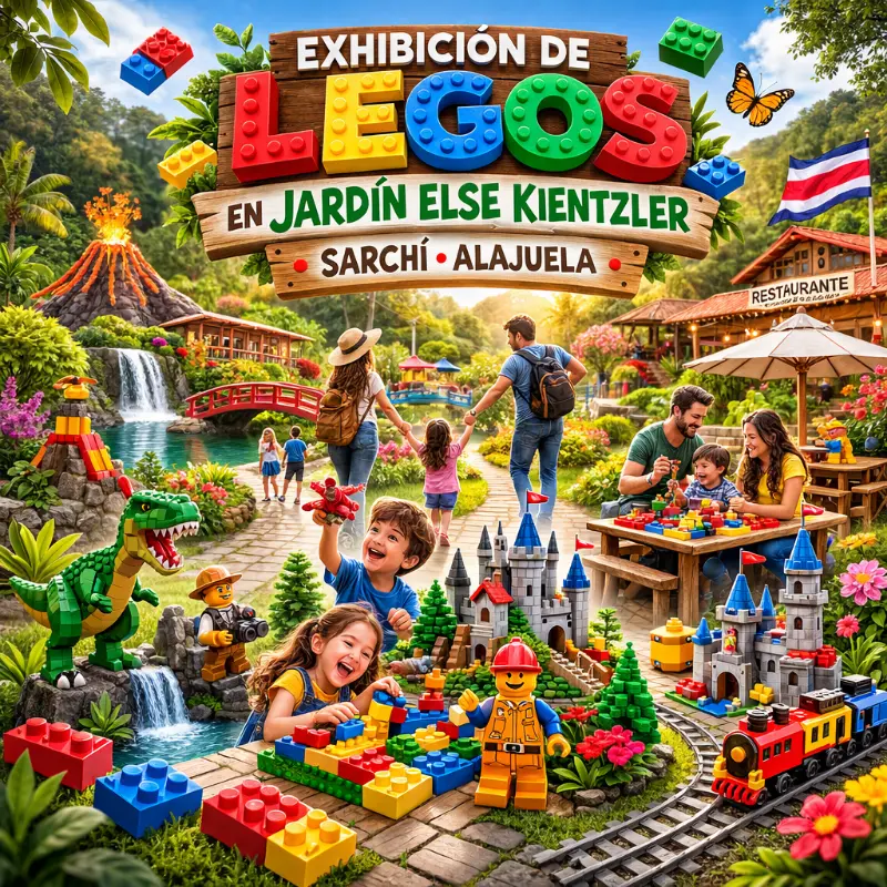 Que hacer hoy en Costa Rica: Disfrutá una exhibición de Legos en medio de la naturaleza del Jardín Else Kientzler en Sarchí, ideal para toda la familia.