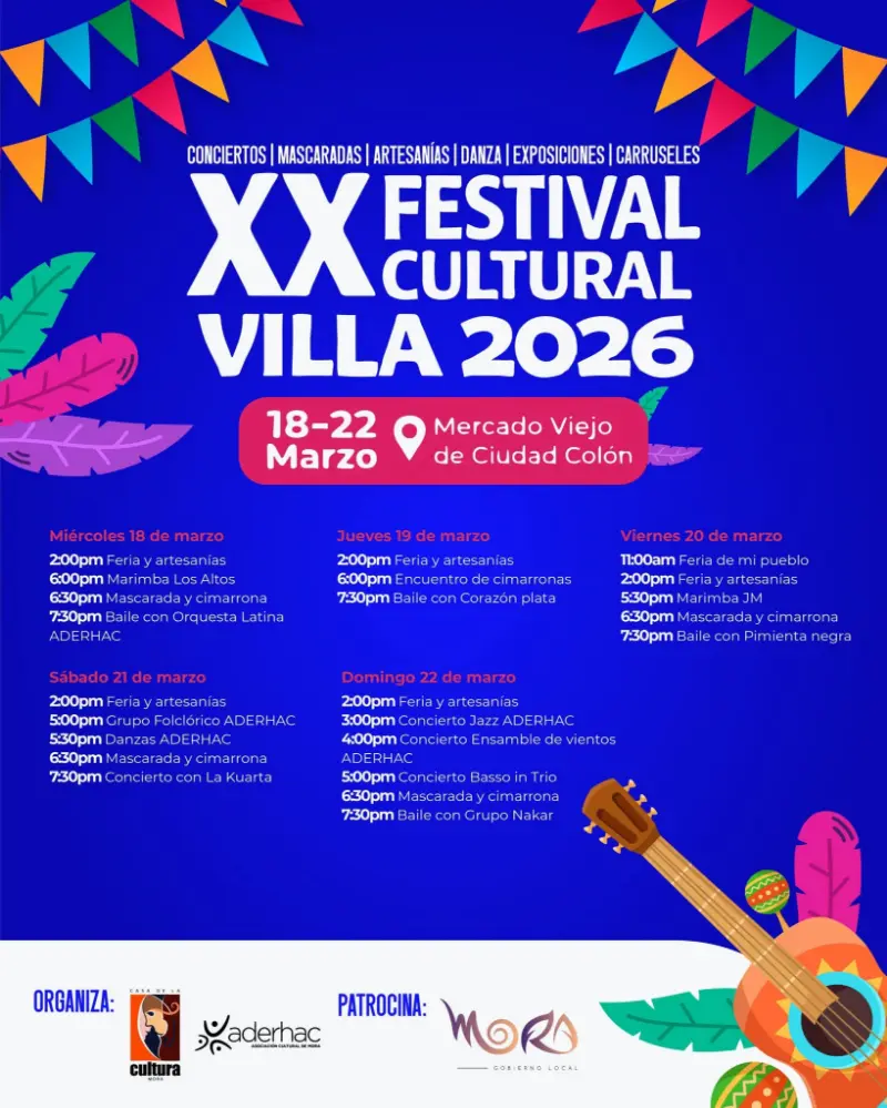 Disfrutá el XX Festival Cultural Villa con conciertos, mascaradas, artesanías y actividades culturales para toda la familia.