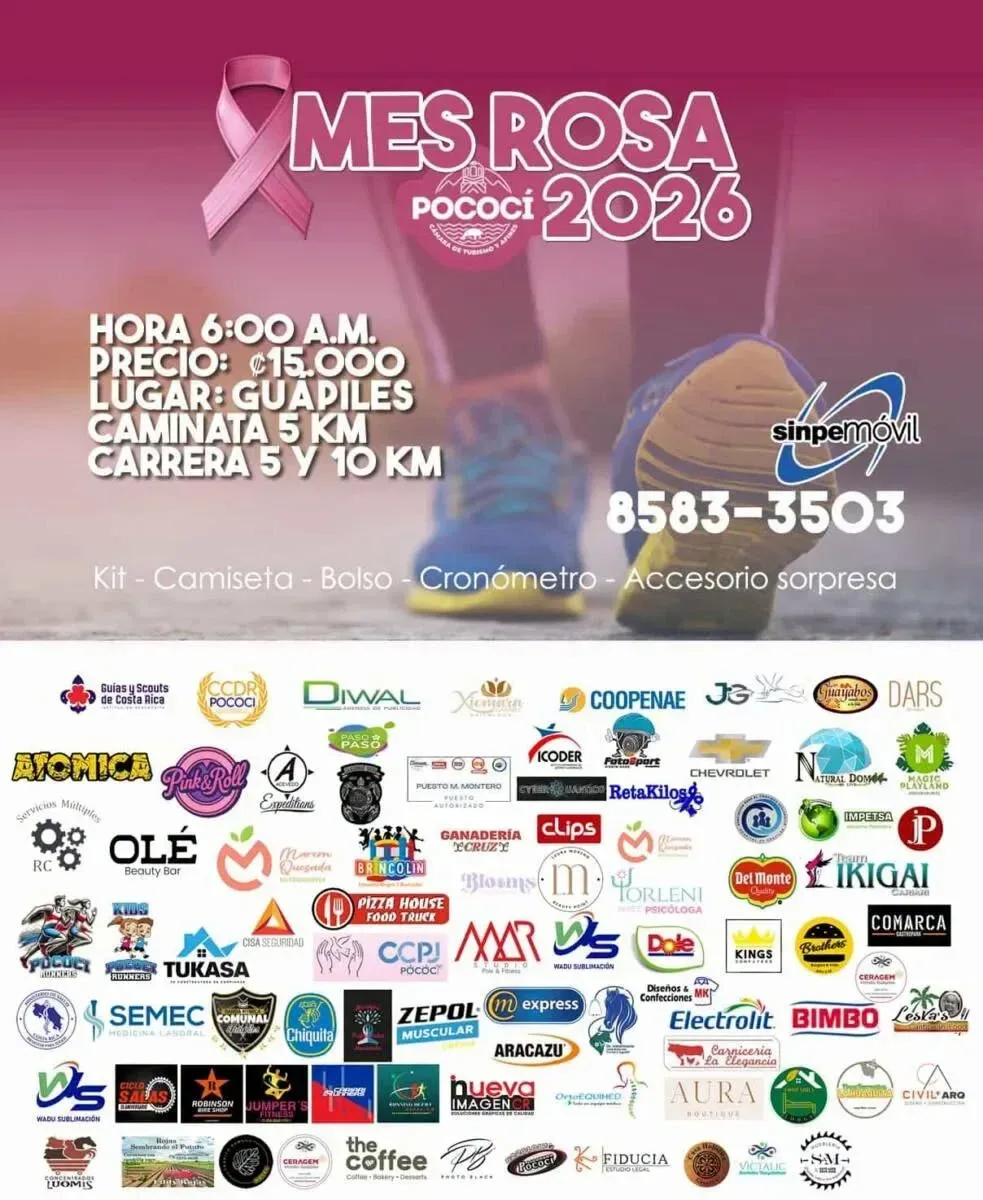 Únete a la Pink Run 2026 en Guápiles y corre por una gran causa. ¡Esperamos verte allí!