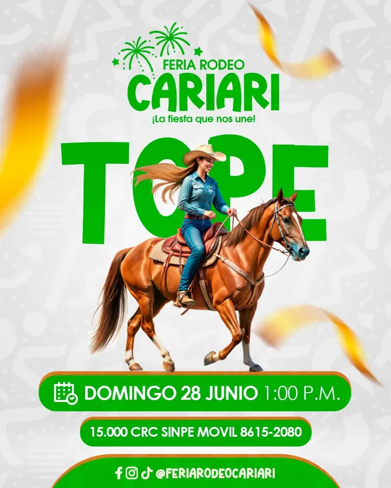 Que hacer hoy en Costa Rica: Gran tope de la Feria Rodeo Cariari 2026 el domingo 28 de junio desde la 1:00 p.m. con caballos finos, ambiente de feria, recepción y baile de cierre.