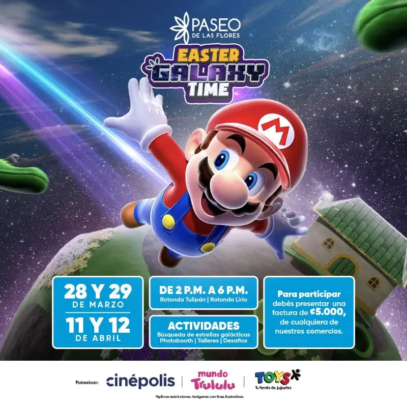 Que hacer hoy en Costa Rica: Actividades galácticas de Pascua para toda la familia con juegos, talleres y diversión en Paseo de las Flores.