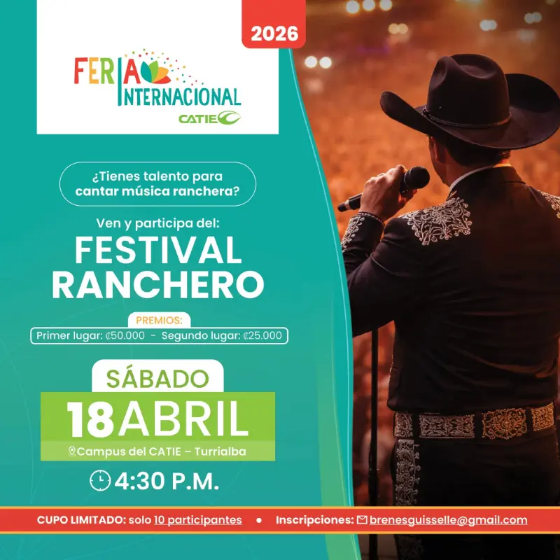 Que hacer hoy en Costa Rica: Participá en el festival ranchero de la Feria Internacional CATIE y demostrà tu talento con premios en efectivo.