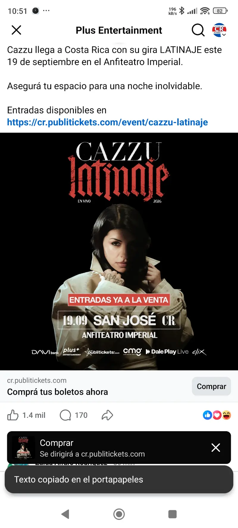 Que hacer hoy en Costa Rica: Cazzu llega a Costa Rica con su gira LATINAJE 2026 para una noche inolvidable en San José.