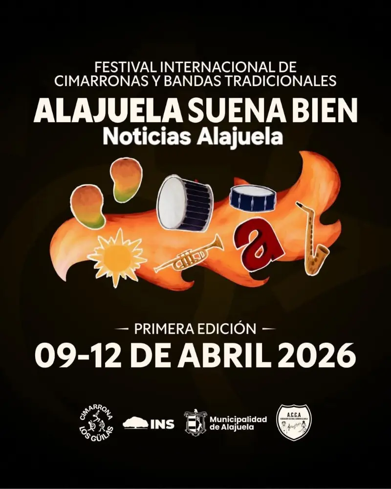 Festival internacional de cimarronas y bandas tradicionales con música, cultura y desfiles en Alajuela.