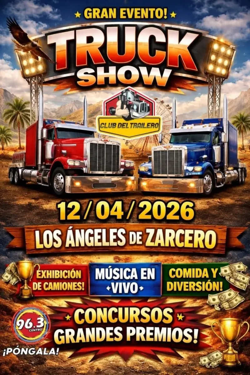 Exhibición de camiones con música en vivo, concursos y actividades familiares.