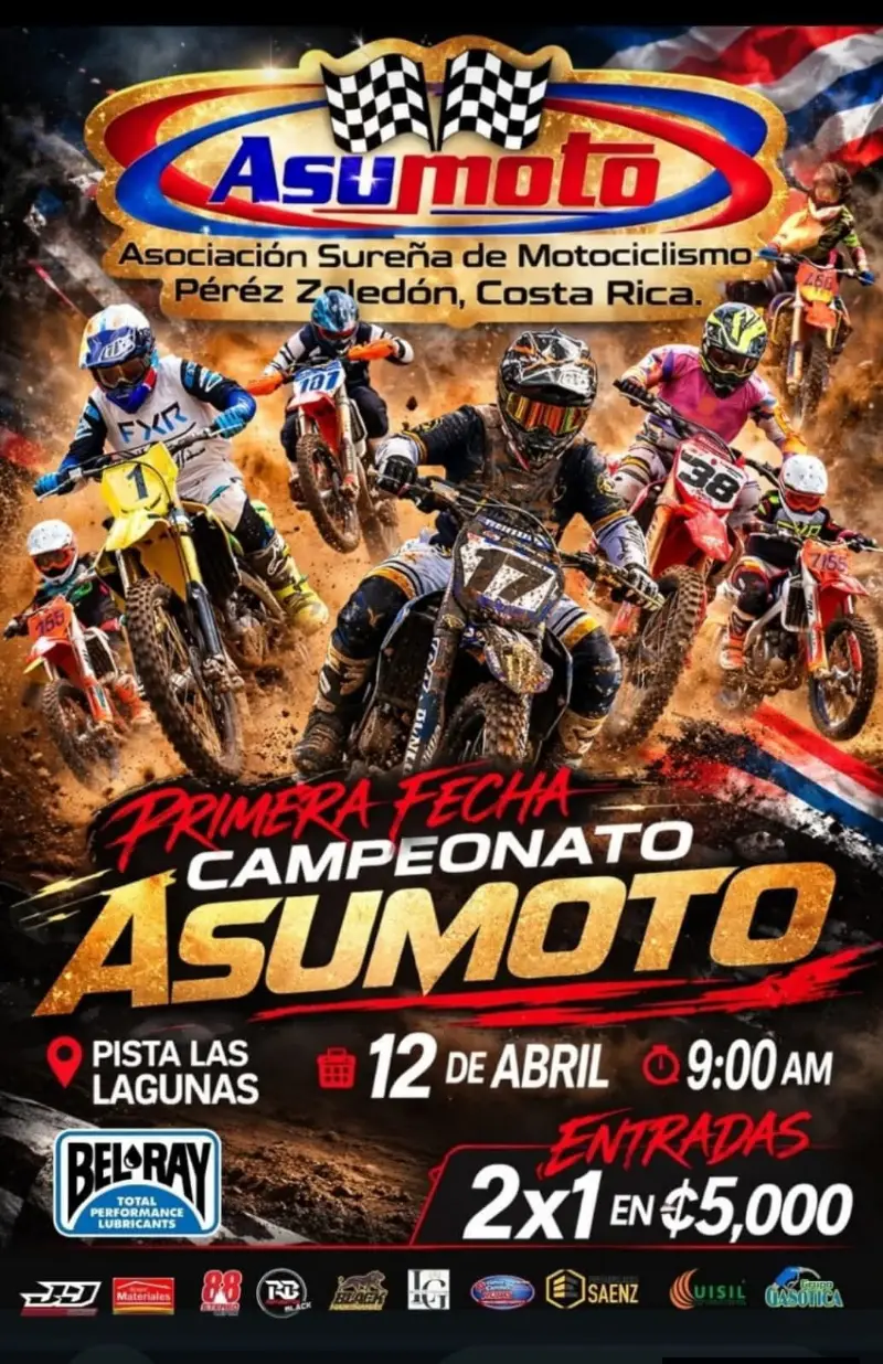 Que hacer hoy en Costa Rica: Primera fecha del campeonato de motocross ASUMOTO con adrenalina, competencia y acción extrema.