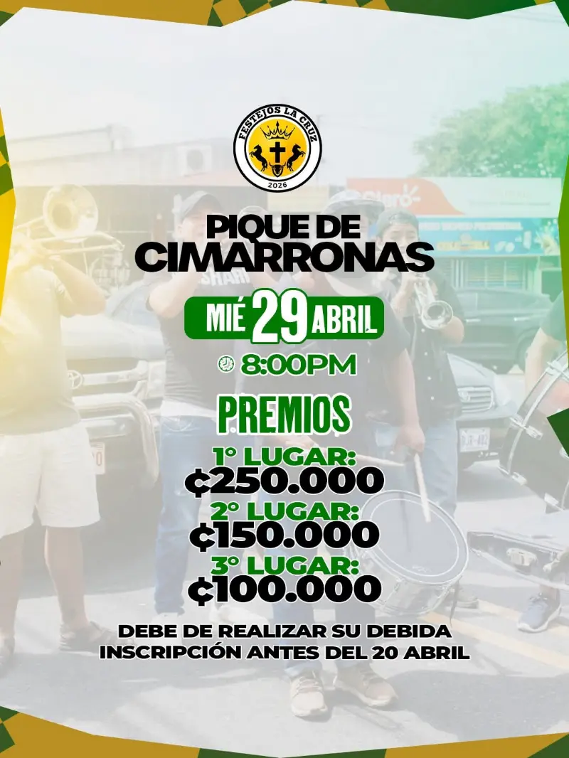 Que hacer hoy en Costa Rica: Evento de tradición guanacasteca con cimarronas, premios y música en vivo en La Cruz.