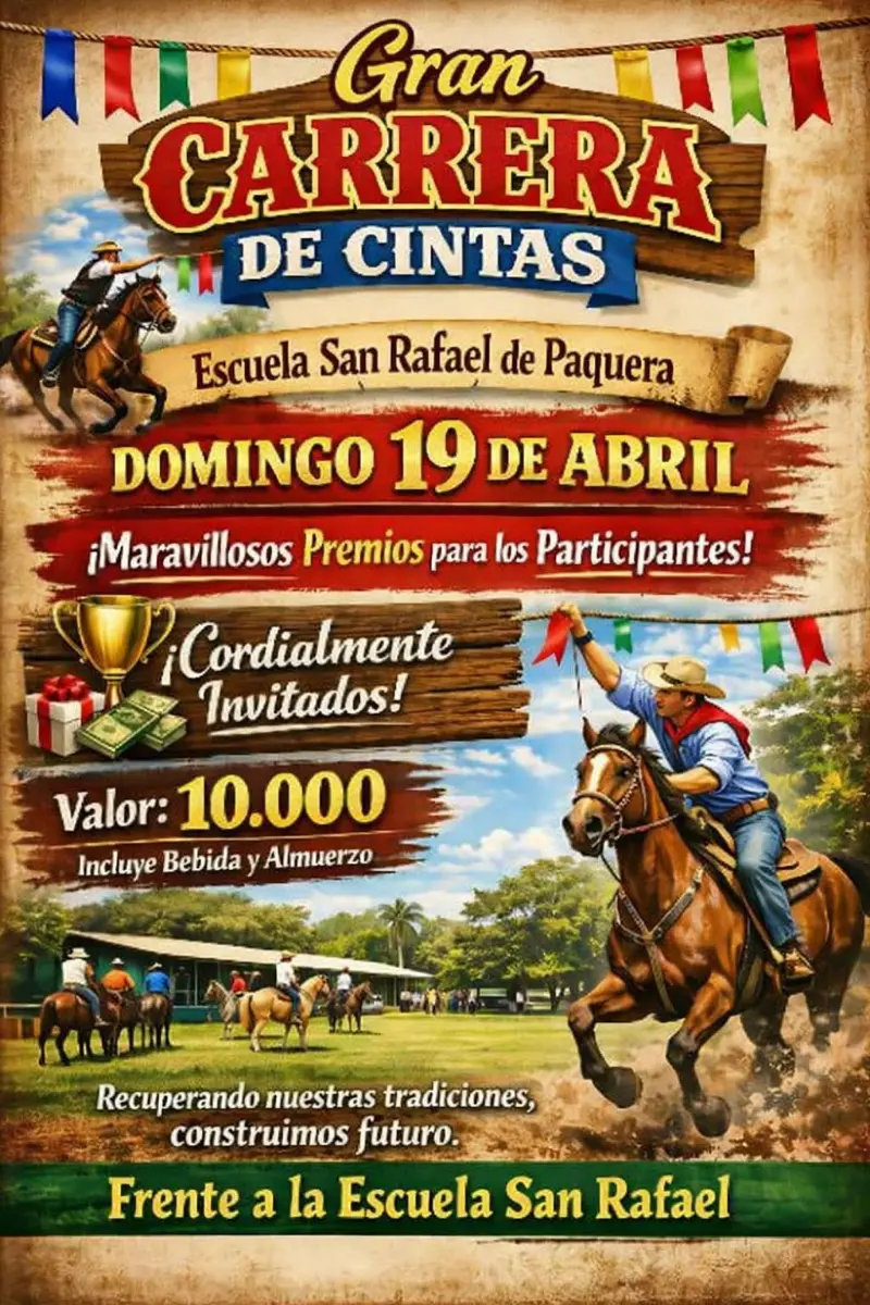 Que hacer hoy en Costa Rica: Disfrutá una tradicional carrera de cintas con premios, almuerzo y ambiente familiar en Paquera.