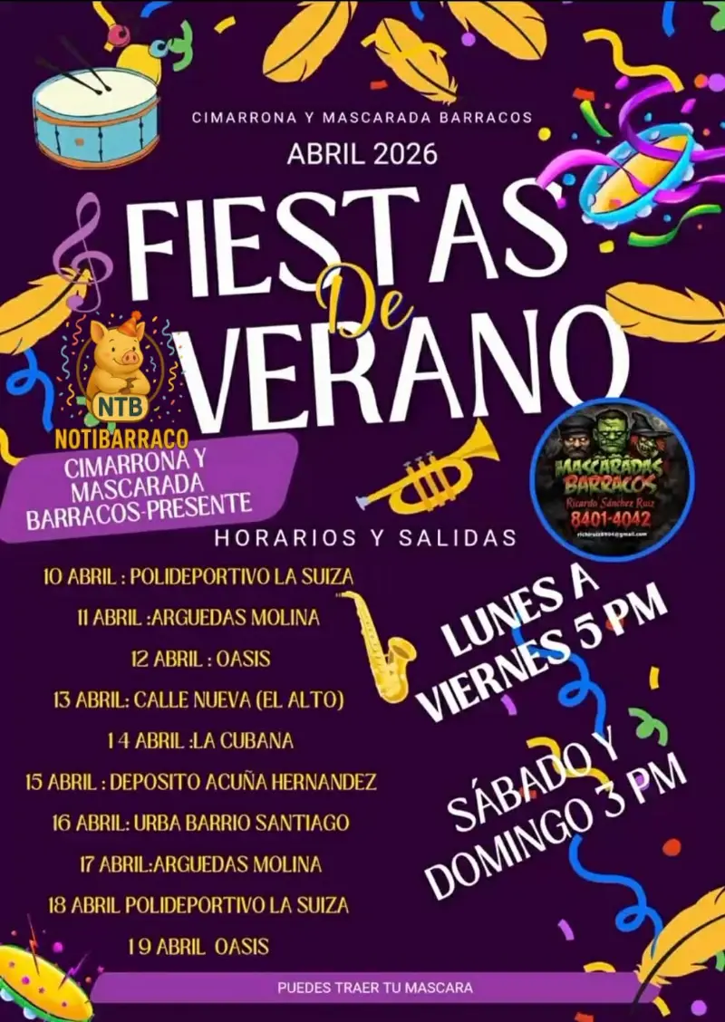 Que hacer hoy en Costa Rica: Disfrutá recorridos de cimarrona y mascarada con salidas en distintos puntos durante abril.