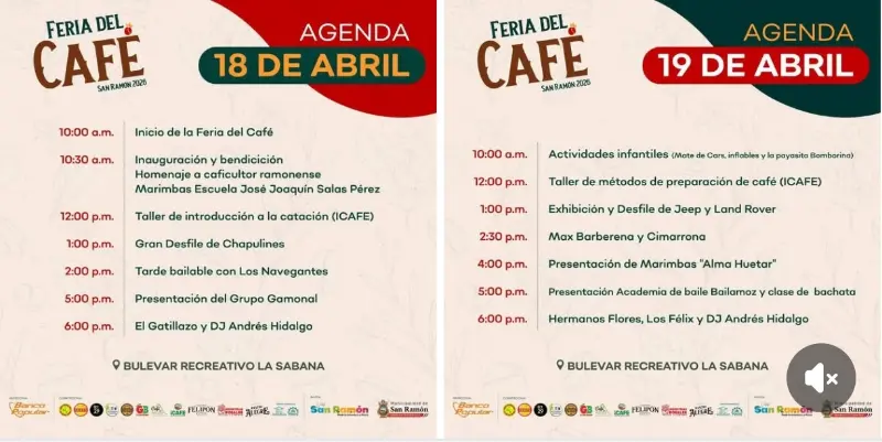 Que hacer hoy en Costa Rica: Dos días llenos de café, cultura, música y actividades familiares en San Ramón.